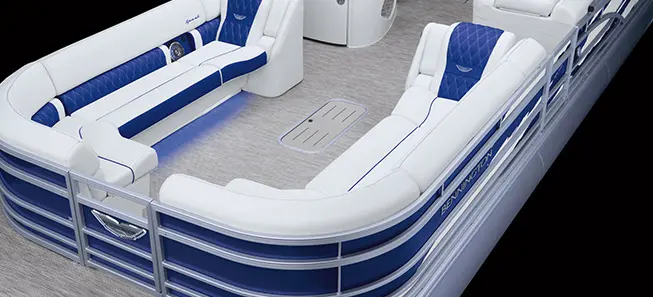 Aerial view of the bow seating on a Bennington R pontoon