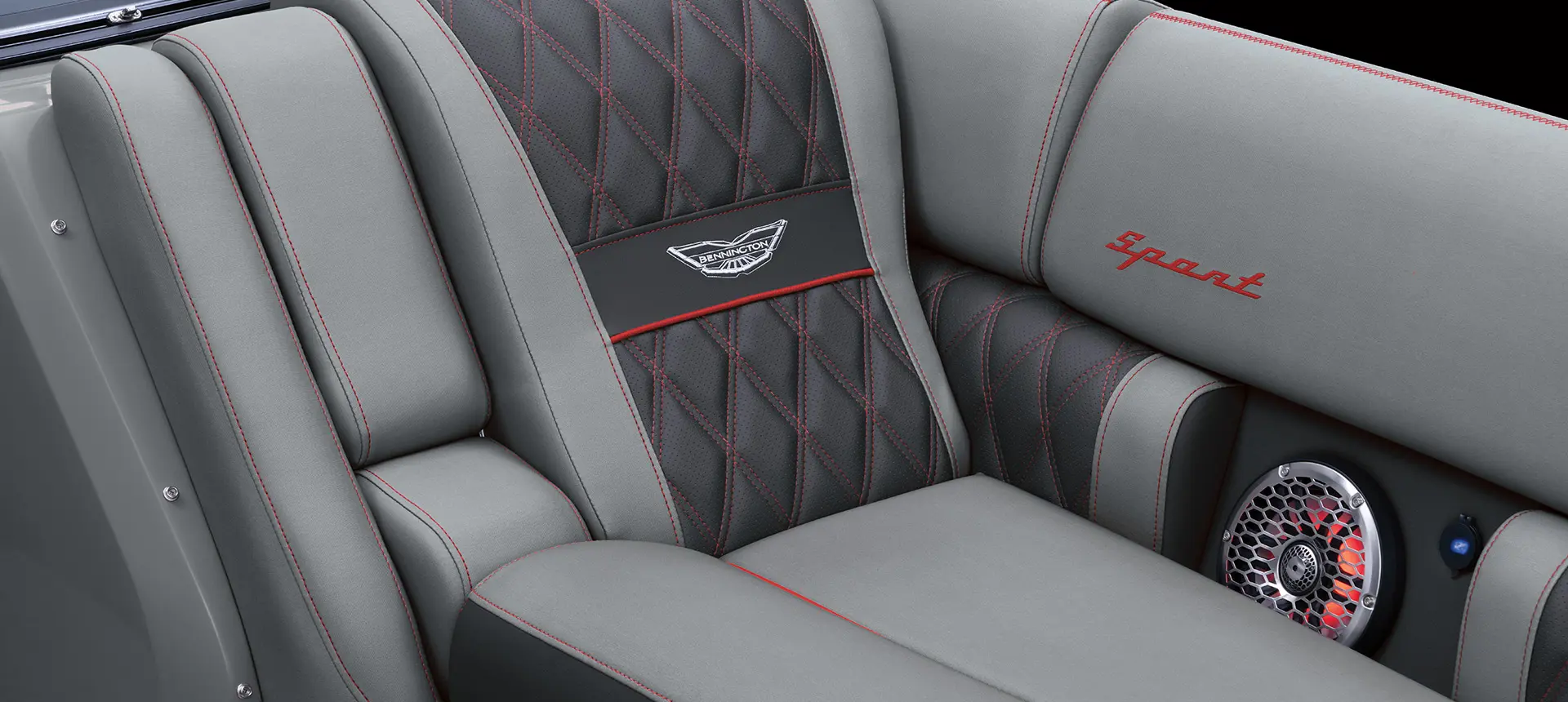 closeup of the premium seat stitching on a Bennington R pontoon