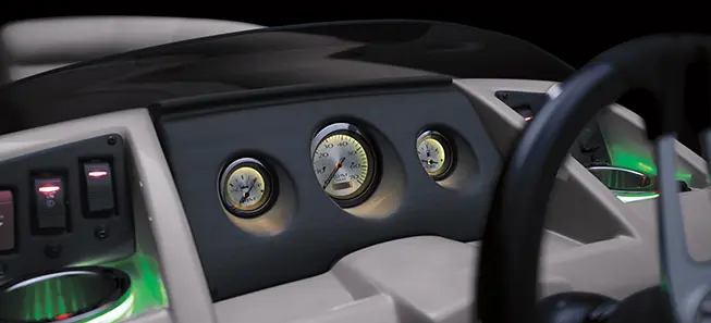 close up of the gauges on the dashboard of a Bennington S pontoon boat