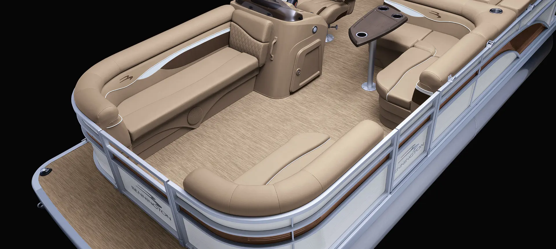 bow seating on a bennington s pontoon boat with l-bench layout