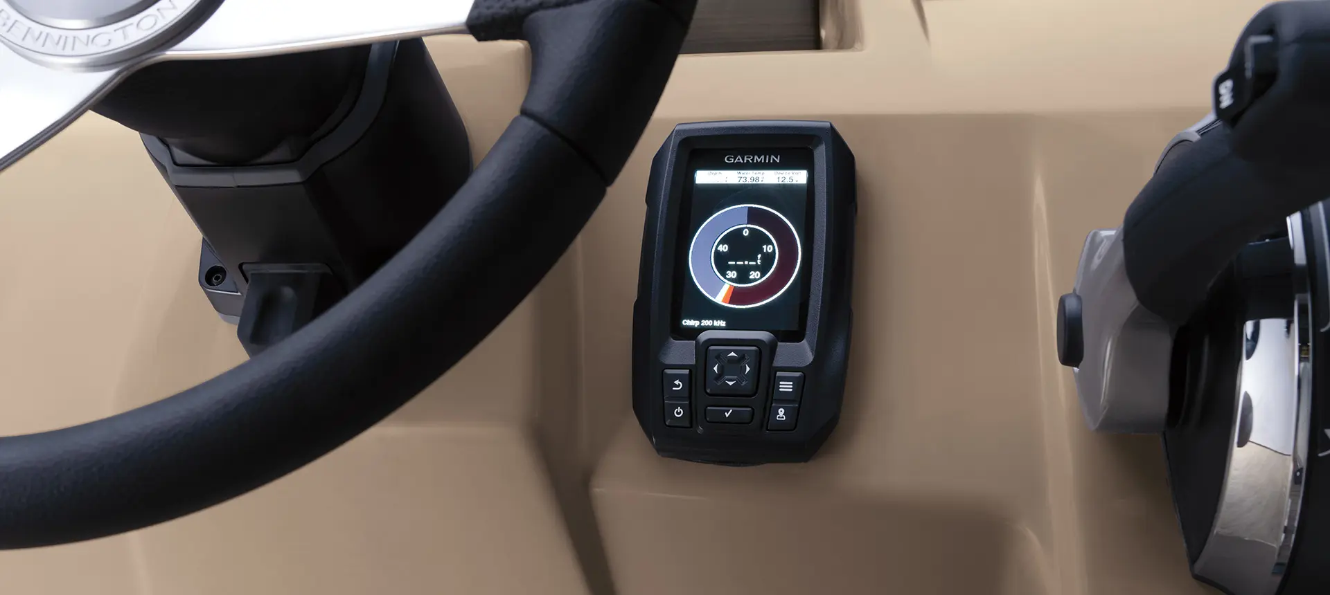 garmin gps on the helm of a bennington s pontoon boat