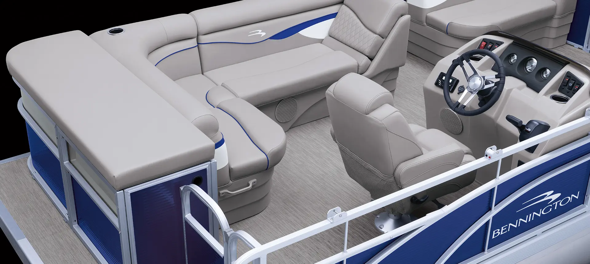 Bennington SV pontoon boat with l-bench floor plan