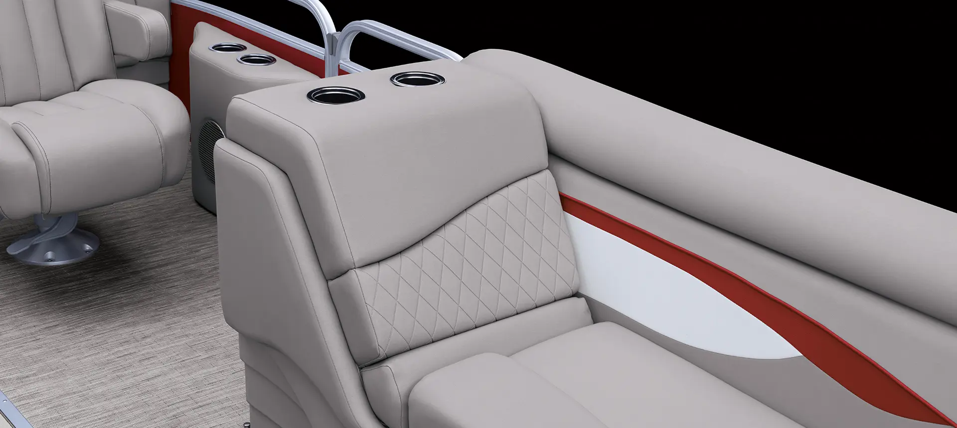 integrated cup holders on the seat of a Bennington SV pontoon boat