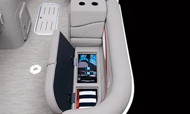 in-seat storage on a Bennington SV pontoon boat