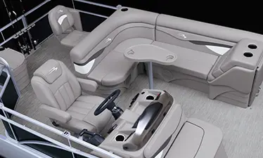 overhead view of the captain's chair and floor layout on a Bennington SV pontoon boat