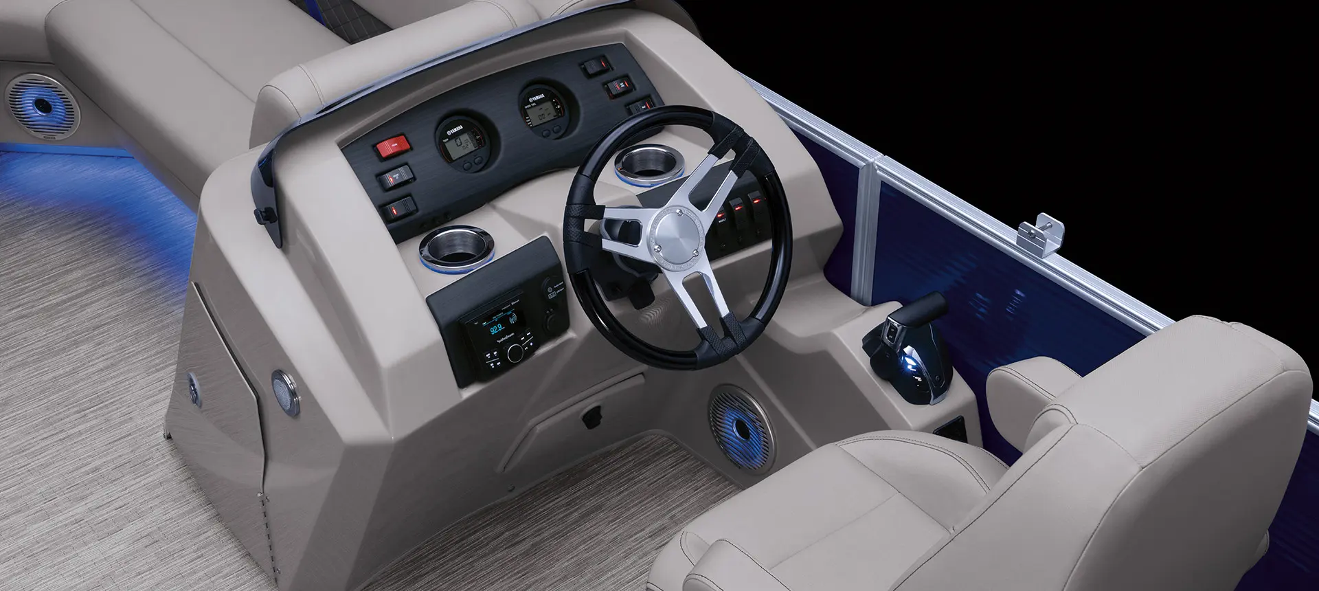 the helm of a bennington sx pontoon boat