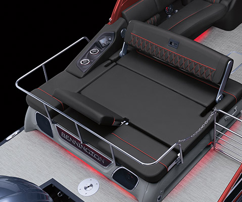 Aerial view of a Bennington pontoon with the swingback layout.