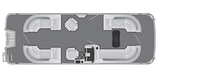 Overhead view of the layout on a Bennington 24 L Quad Bench (24 LSR).