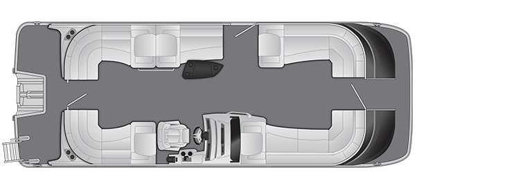 Overhead view of the layout on a Bennington 25 Q Fastback - Quad Bench with windshield & arch (25 QFBWA).