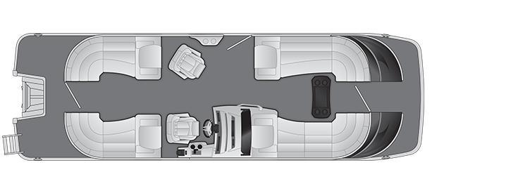 Overhead view of the layout on a Bennington 25 Q Stern Radius - Quad Bench (25 QSR).