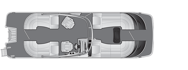 Overhead view of the layout on a Bennington 25 Q Stern Radius - Quad Bench with Arch (25 QSRA).