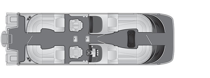 Overhead view of the layout on a Bennington 27 Q Fastback - Quad Bench with windshield & arch (27 QFBWAT2).