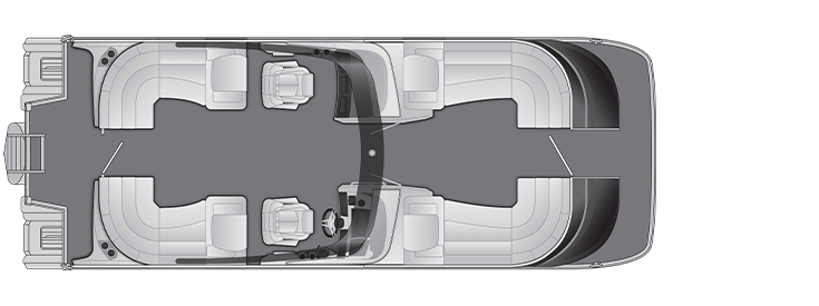 Overhead view of the layout on a Bennington 27 QX Fastback - Quad Bench with Windshield & Arch (27 QXFBWAX2).