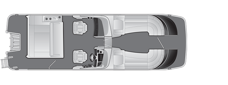 Overhead view of the layout on a Bennington 25 QX Swingback with Windshield (25 QXSBW).