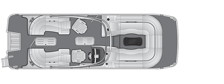 Overhead view of the layout on a Bennington 24 RT Fastback - Quad Bench with Arch (24 RTFBA).