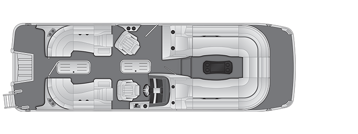 Overhead view of the layout on a Bennington 25 RT Fastback - Quad Bench (25 RTFB).