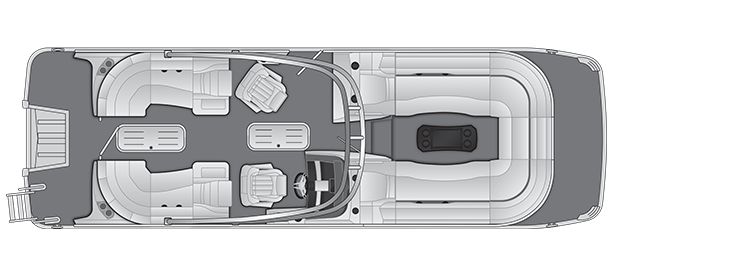 Overhead view of the layout on a Bennington 25 RT Fastback - Quad Bench with Arch (25 RTFBA).
