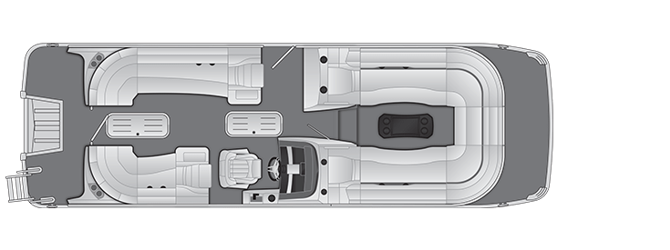 Overhead view of the layout on a Bennington 25 RT Fastback - Quad Bench (25 RTFBC).