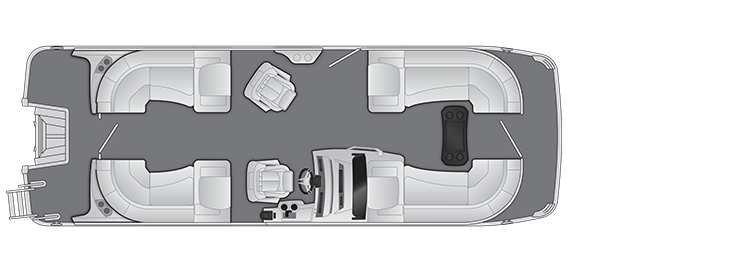 Overhead view of the layout on a Bennington 23 R Fastback - Quad Bench (23 RFB).