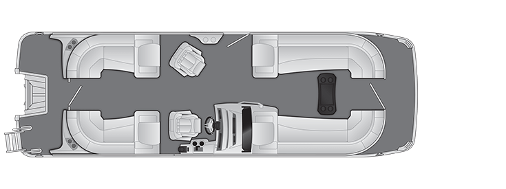Overhead view of the layout on a Bennington 25 R Fastback - Quad Bench (25 RFB).
