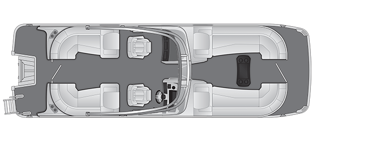 Overhead view of the layout on a Bennington 25 R Fastback - Quad Bench with Windshield & Arch (25 RFBWA).