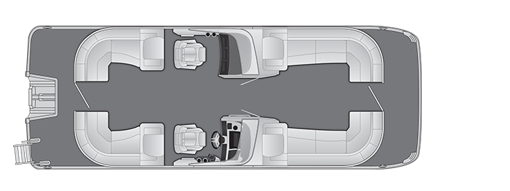 Overhead view of the layout on a Bennington 25 R Stern Radius - Quad Bench with Windshield (25 RSRWX1).