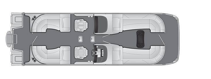 Overhead view of the layout on a Bennington 27 R Fastback  Quad Bench with Windshield & Arch (27 RFBWAT2).