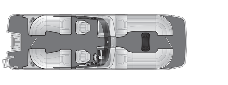 Overhead view of the layout on a Bennington 25 RX Fastback - Quad Bench with Windshield & Arch (25 RXFBWA).