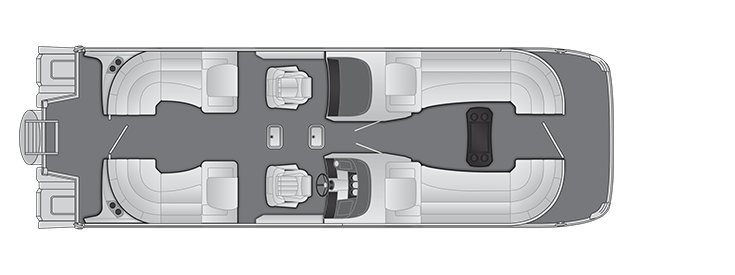 Overhead view of the layout on a Bennington 27 RX Fastback - Quad Bench with Windshield & Arch (27 RXFBWAT2).