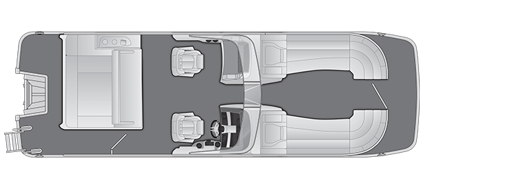 Overhead view of the layout on a Bennington 25 RX Swingback with Windshield (25 RXSBW).