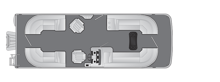 Overhead view of the layout on a Bennington 25 SX Stern Radius - Quad Bench (25 SXSR).