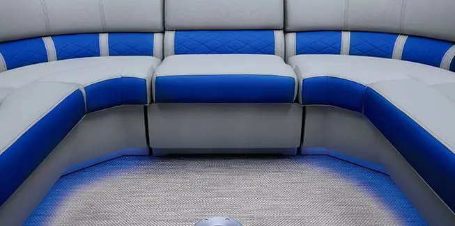 Closeup of the U-Lounge on a Bennington L Line pontoon boat.