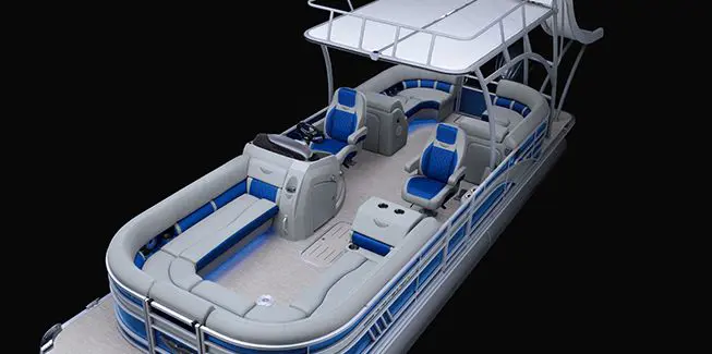 Aerial view of a Bennington L Line pontoon boat with Top Deck layout.