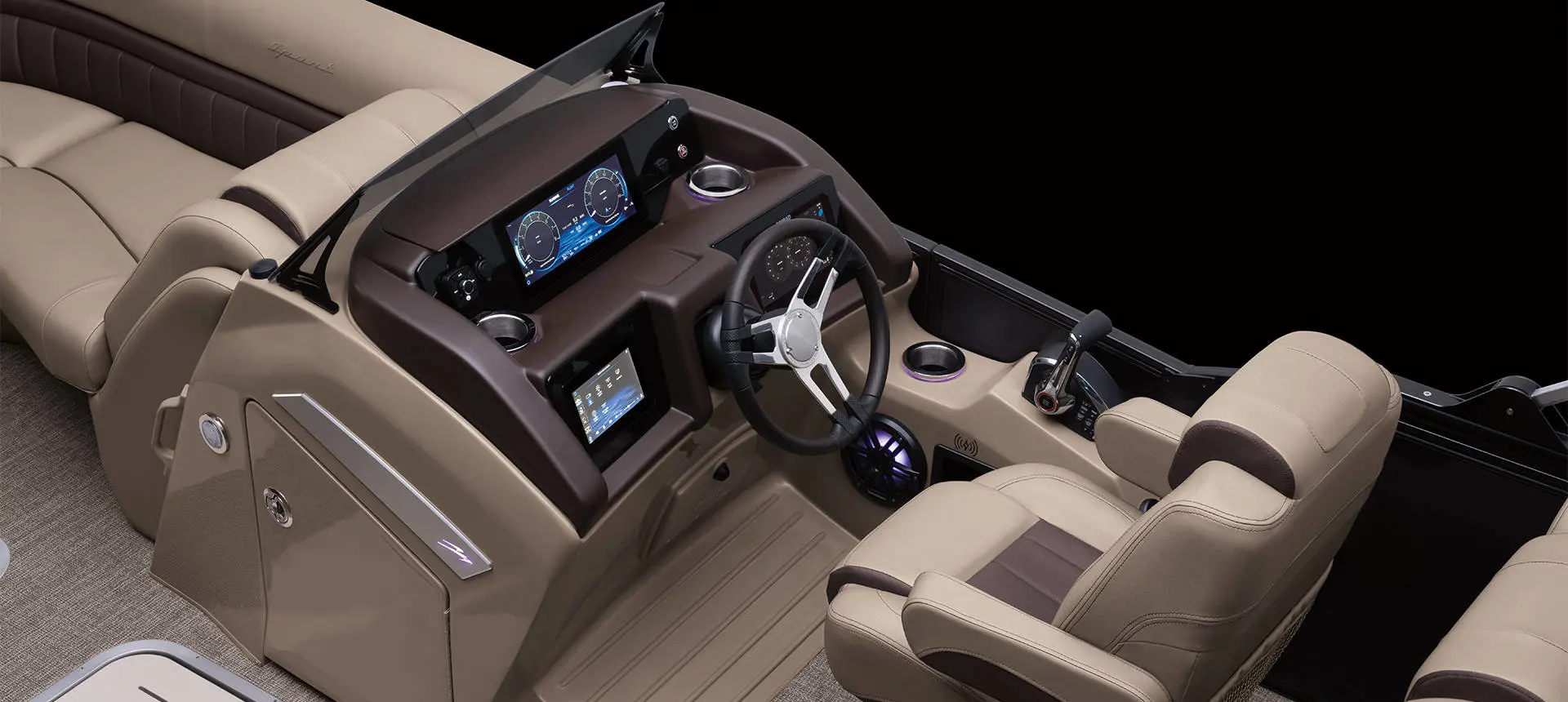 Premium badging on a Bennington LX Sport pontoon boat.