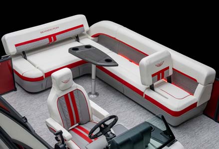 Bennington M Line pontoon boat with Fastback layout.
