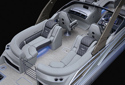 Bennington Q Line pontoon boat with the Quad Bench layout.