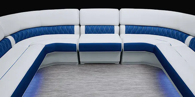 Bow seating on a Bennington QX Line pontoon boat.