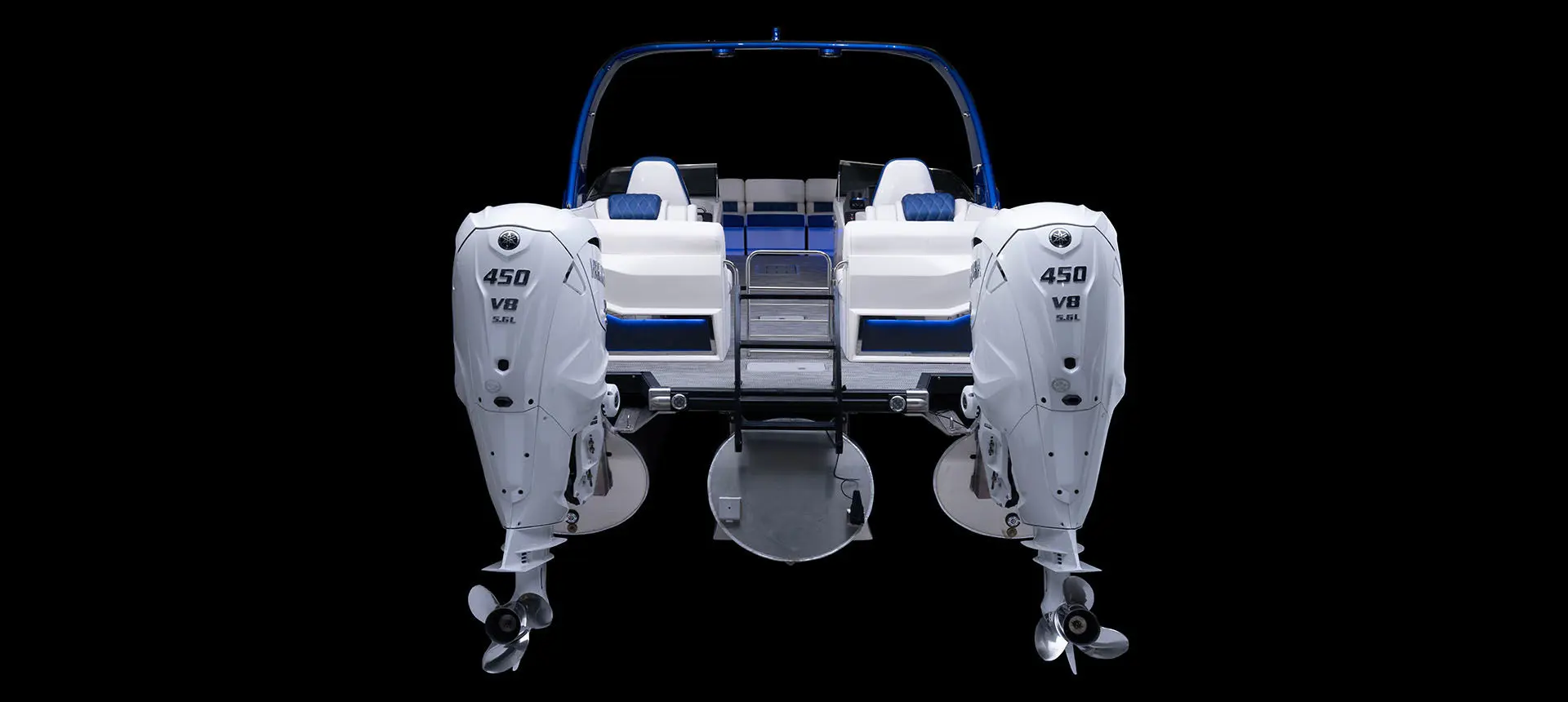 Twin engines on a Bennington QX Line pontoon boat.