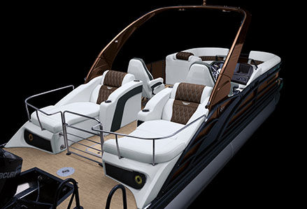 Bennington QX Line pontoon boat with L Bench layout.