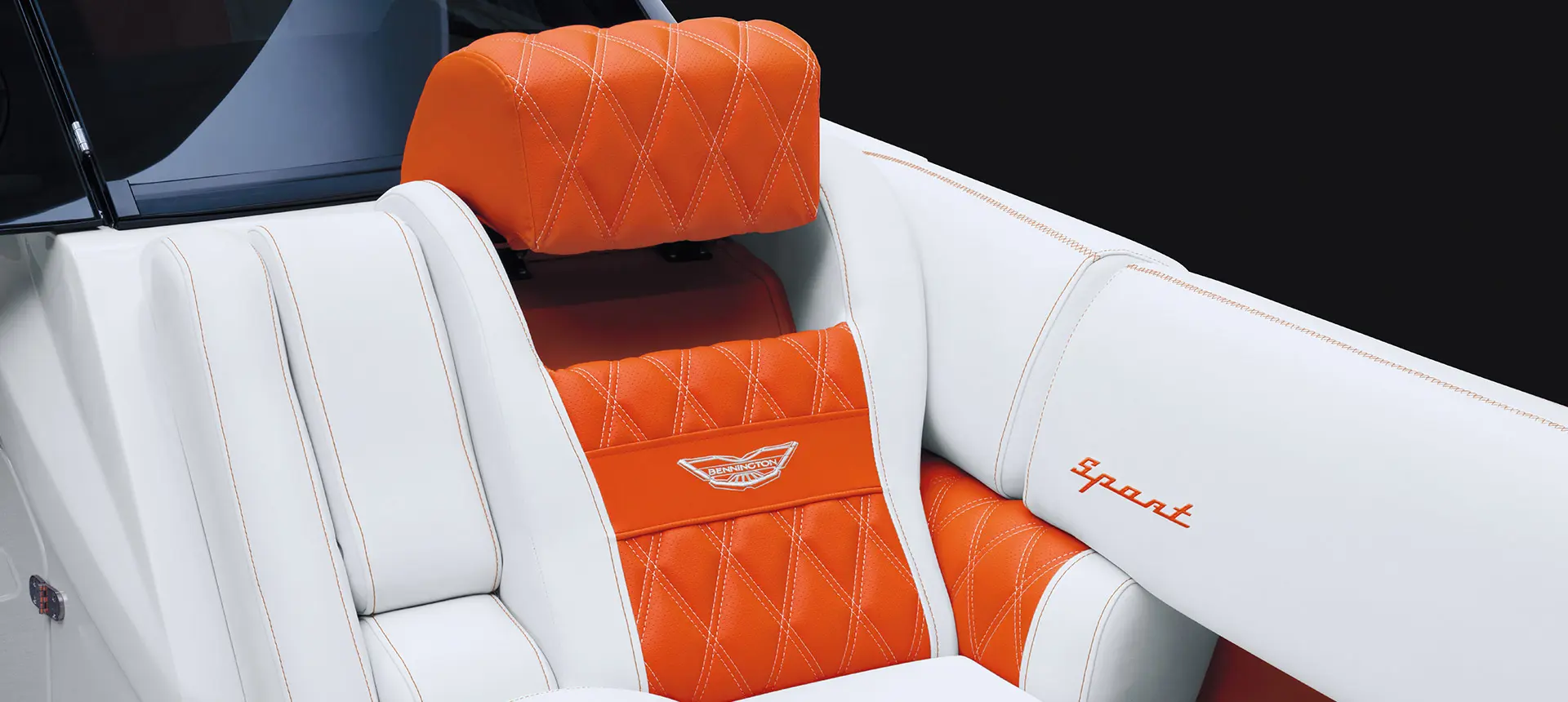 Closeup of the luxury seating on a Bennington RX Sport pontoon boat.