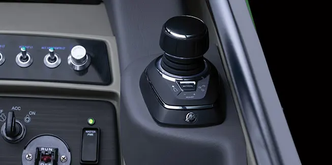 Steering joystick on a Bennington RX Sport pontoon boat.