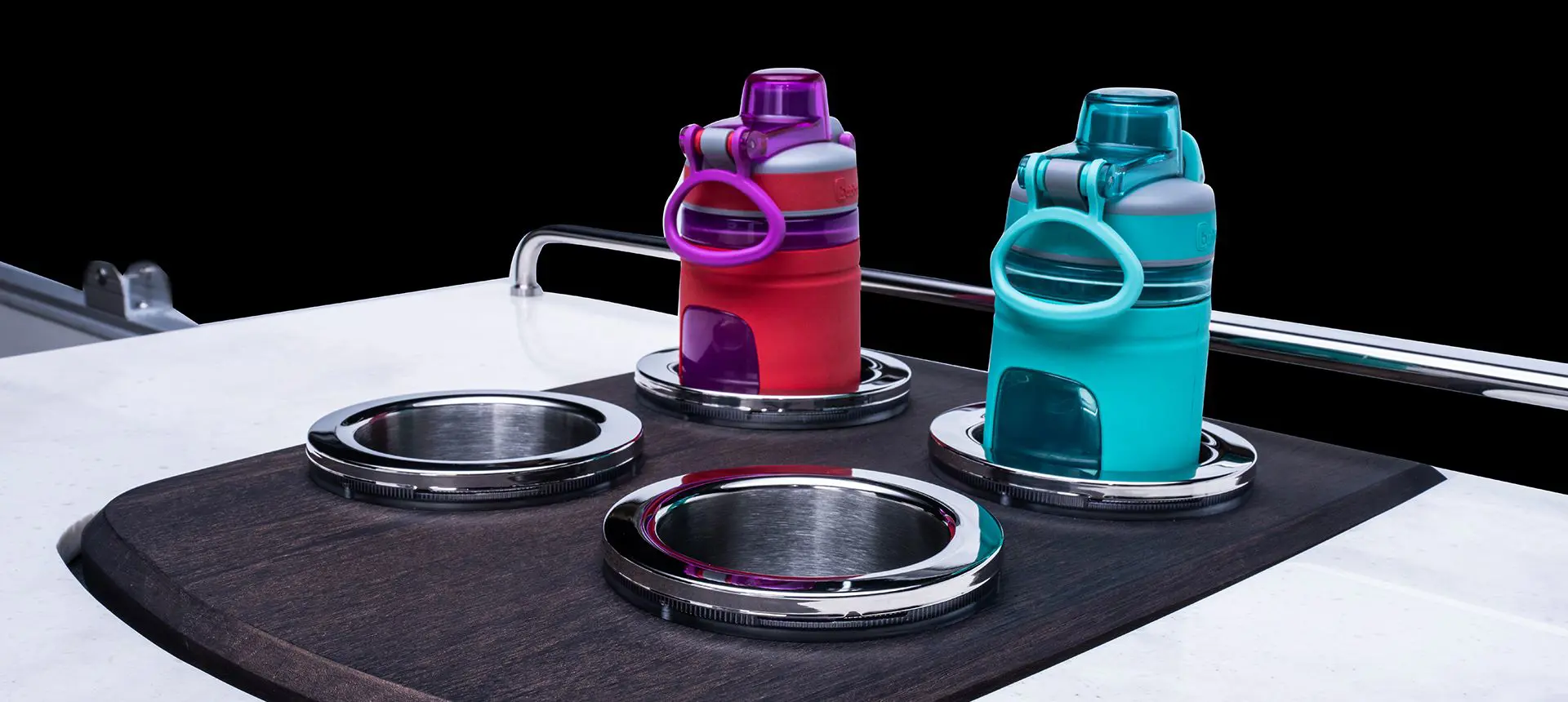 Cupholders on a Bennington SX Line pontoon boat.