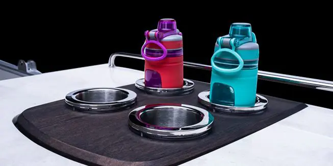 Cupholders on a Bennington SX Line pontoon boat.