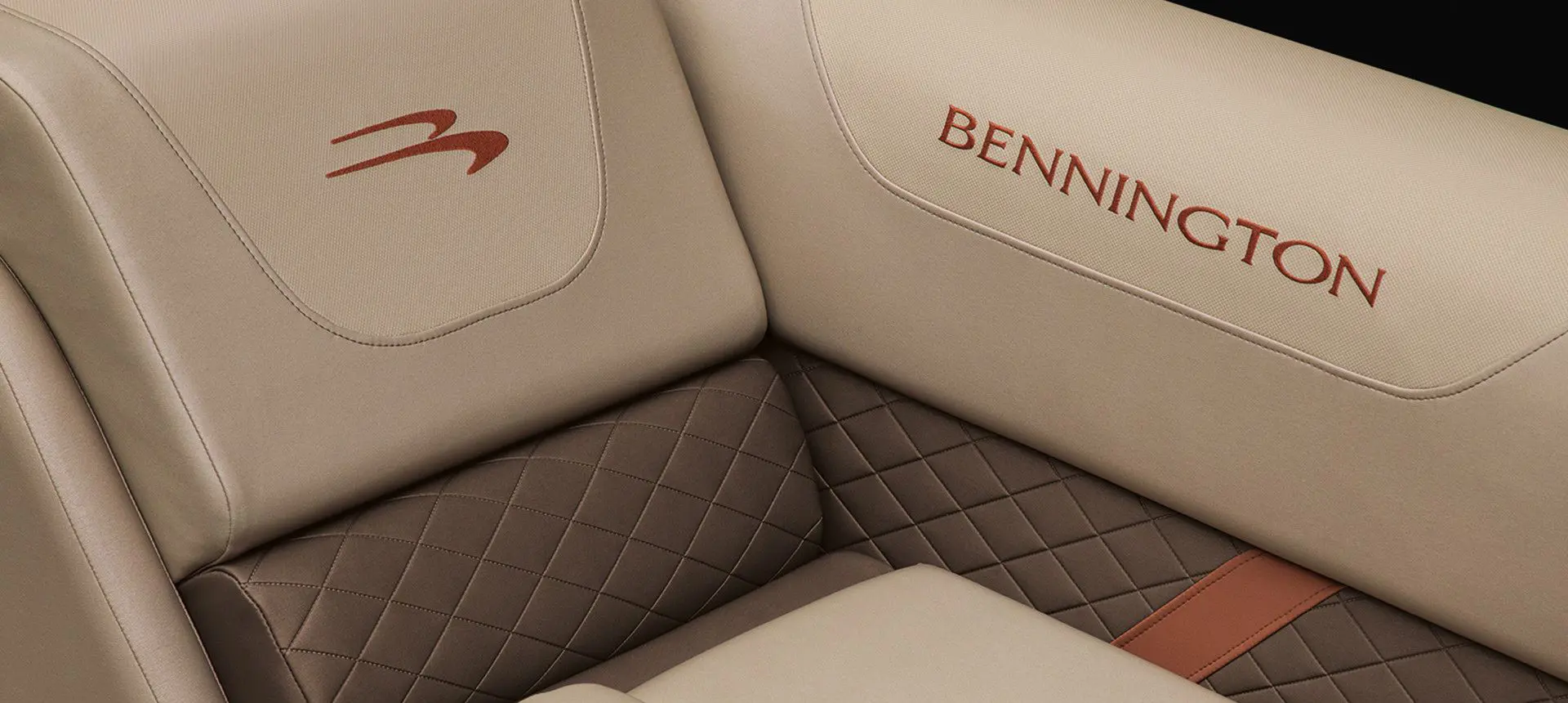 Closeup of the luxury seating on a Bennington SX Line pontoon boat.