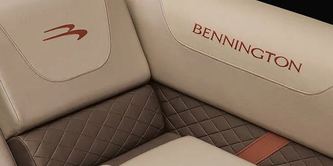 Closeup of the luxury seating on a Bennington SX Line pontoon boat.
