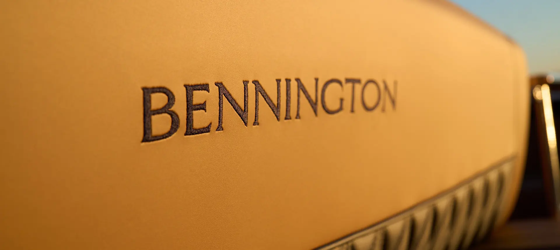 Premium Bennington stitching on the seat of a Bennington QX line pontoon boat.