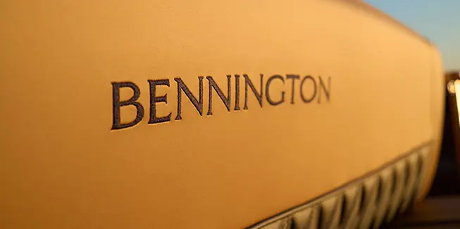 Premium Bennington stitching on the seat of a Bennington QX line pontoon boat.
