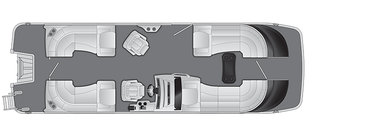 Overhead view of the layout on a Bennington 25 QX Fastback - Quad Bench (25 QXFB).