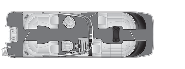 Overhead view of the layout on a Bennington 25 QX Fastback - Quad Bench with Arch (25 QXFBA).