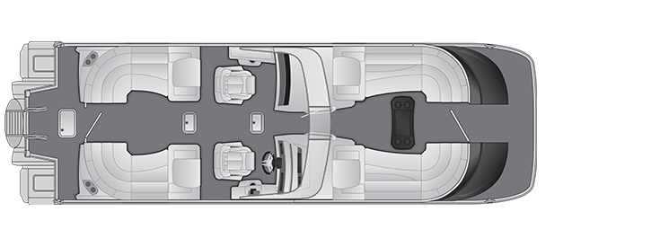 Overhead view of the layout on a Bennington 27 QX Fastback - Quad Bench with Windshield & Arch (27 QXFBWAT2).